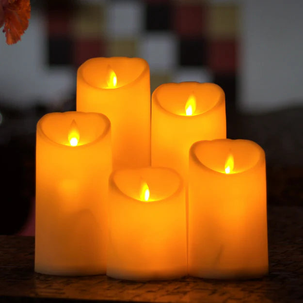 LED Moving Flame Pillar Candle - Smooth Ivory