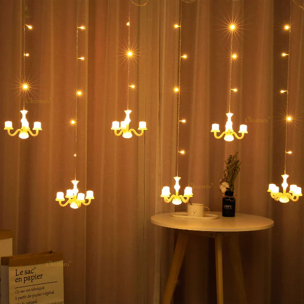 Mini Chandelier Curtain Lights | 6 Chandeliers | Warm White LED