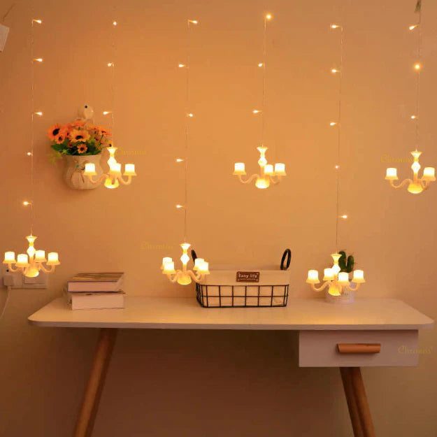 Mini Chandelier Curtain Lights | 6 Chandeliers | Warm White LED