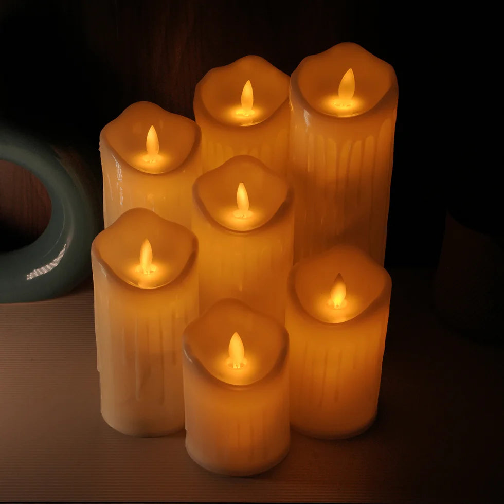 LED Moving Flame Pillar Candle - Dripping Ivory