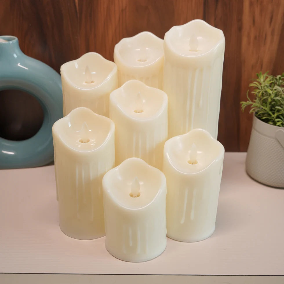 LED Moving Flame Pillar Candle - Dripping Ivory