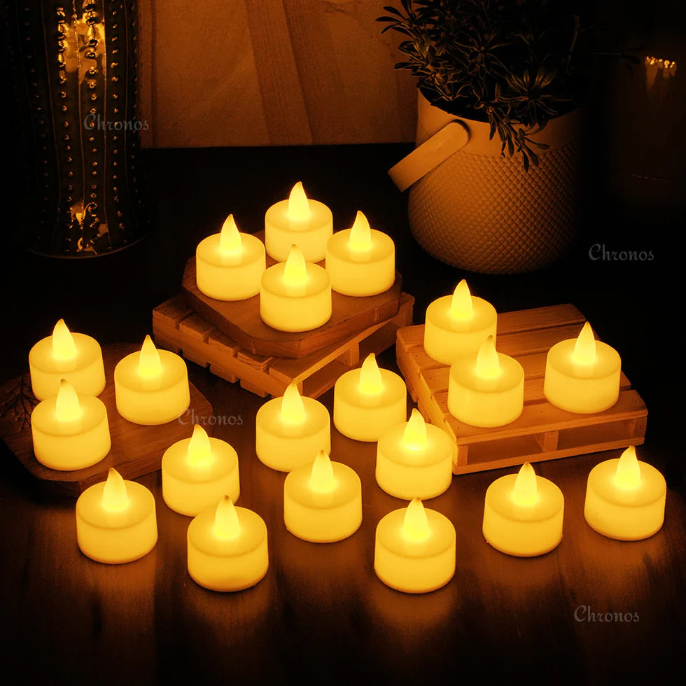 LED Tea Light Candles | Bright Amber Yellow