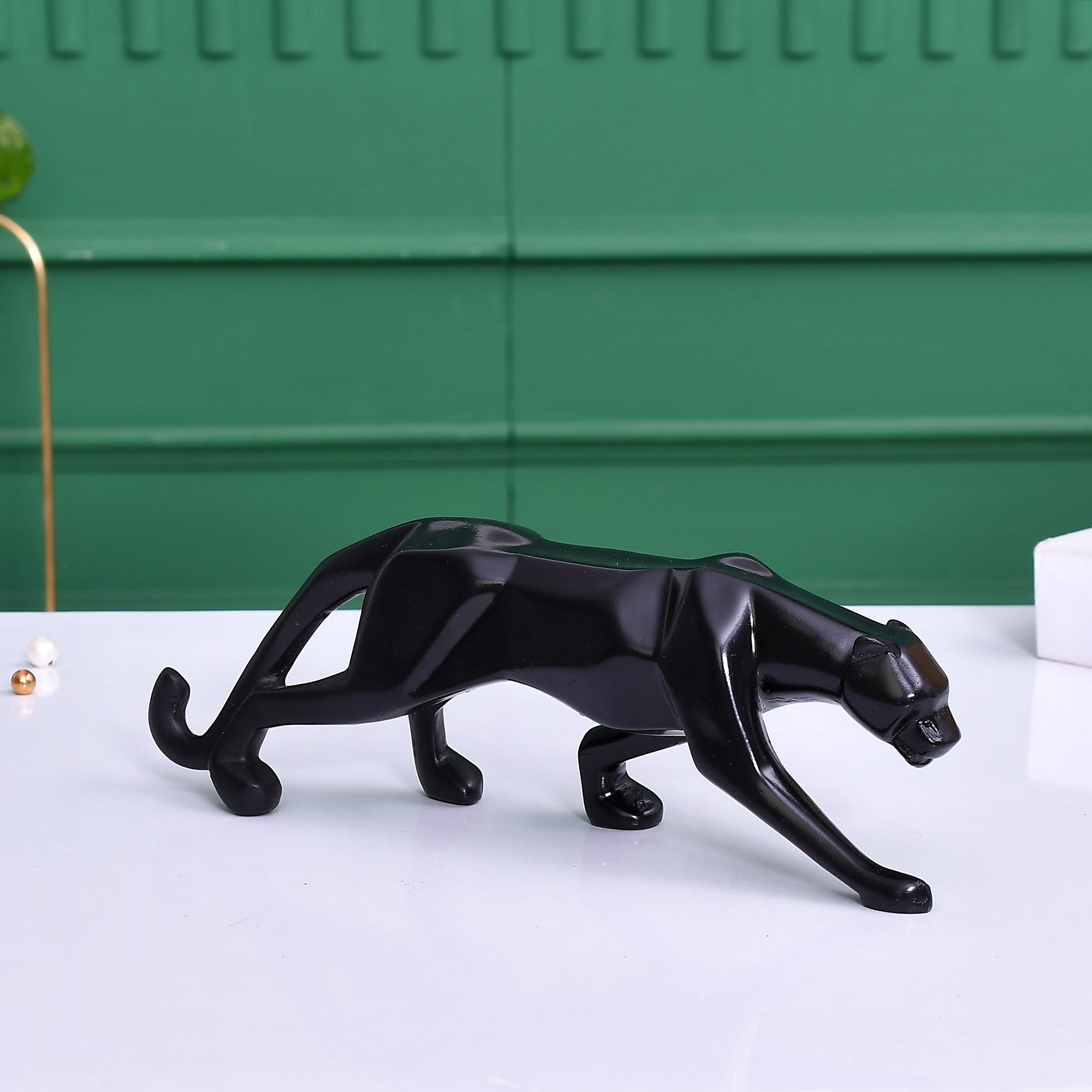 Black And Golden Jaguar Sculpture Decorative Showpiece