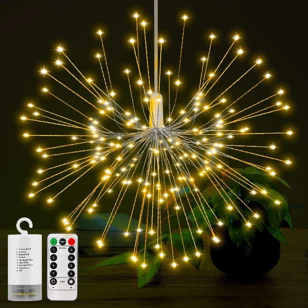 Firework Copper Wire Fairy LED String Lights - 8 Function Remote Control | IP44 Waterproof | Warm White