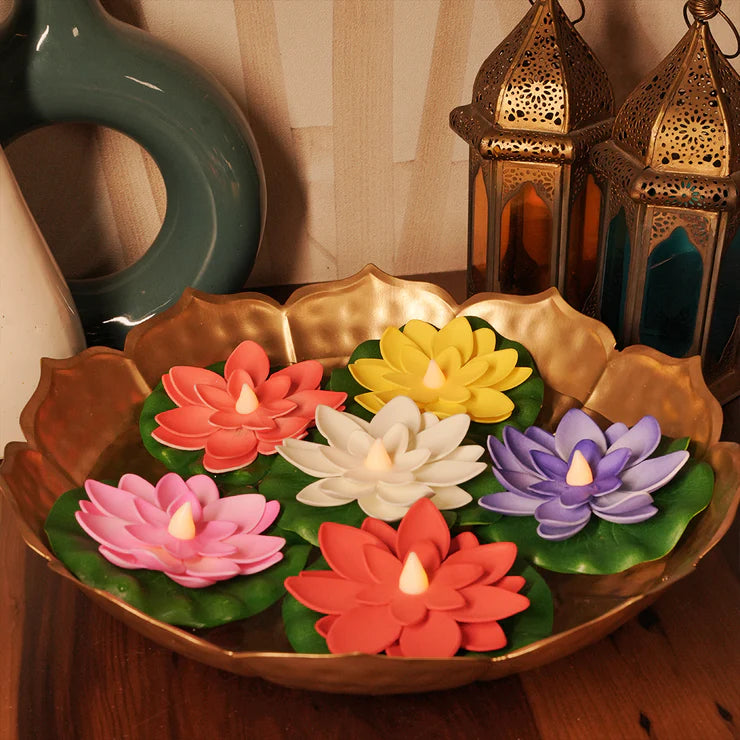 LED Lotus Floating Tea Light Flower | Water Sensor | Mix Color