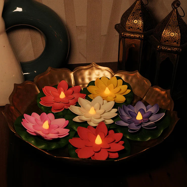 LED Lotus Floating Tea Light Flower | Water Sensor | Mix Color