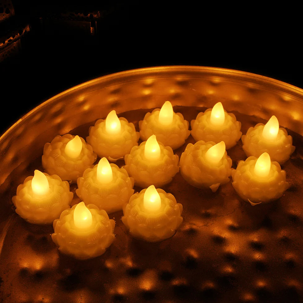 LED Floating Flower Tea Light Candles | Pack of 12