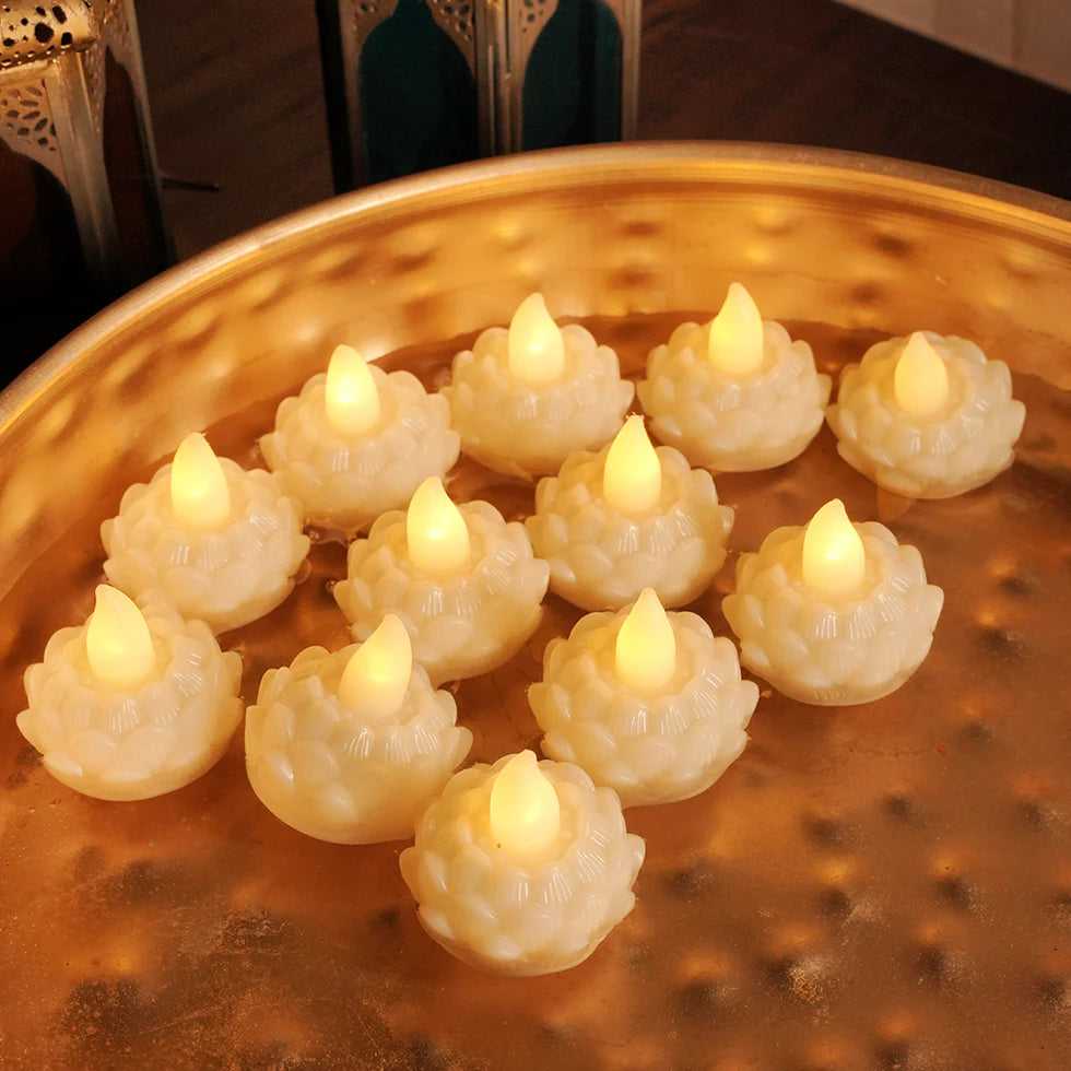 LED Floating Flower Tea Light Candles | Pack of 12