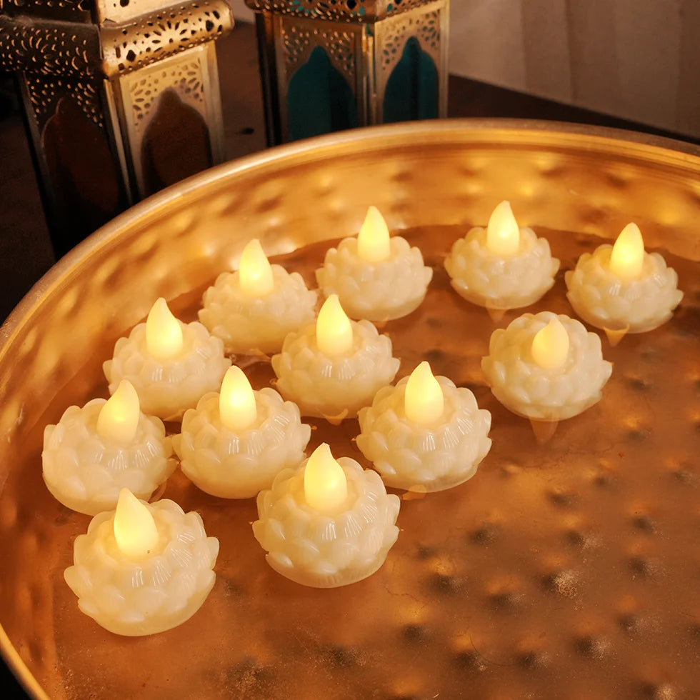 LED Floating Flower Tea Light Candles | Pack of 12