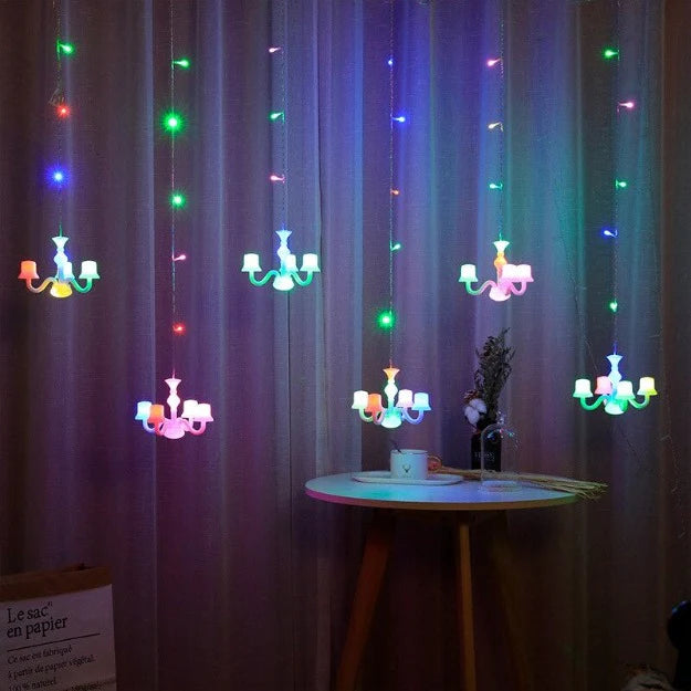 Mini Chandelier Curtain Lights | 6 Chandeliers | Multi Color LED