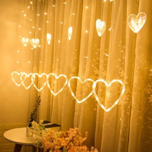 Heart Curtain Lights | 12 Hearts | Warm White LED