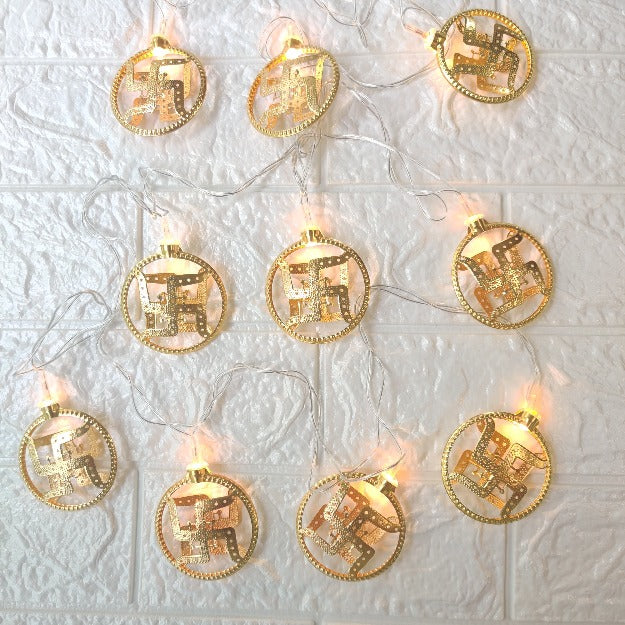 Swastik Metal String Lights | Amber Yellow LED