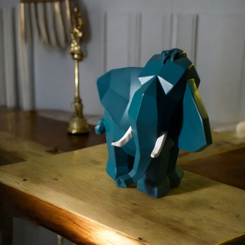 Geometric Elephant Figurine Large Teal