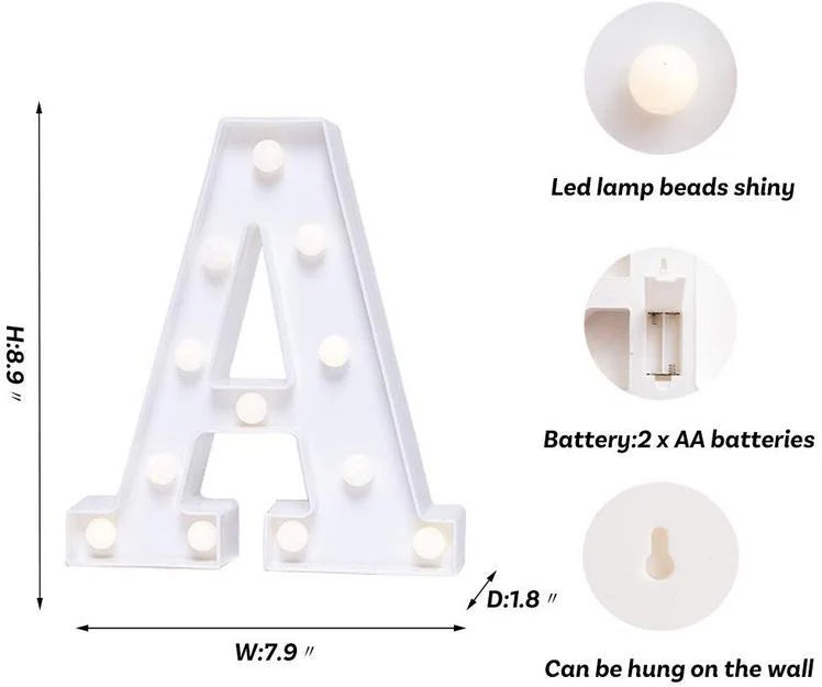 Marquee LED Letter Lights - Lit up Alphabets | 8.9" / 22.5cm Height