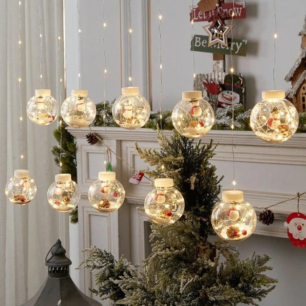 Snowman Wish Ball Curtain Lights | 10 Wish Balls | Warm White LED