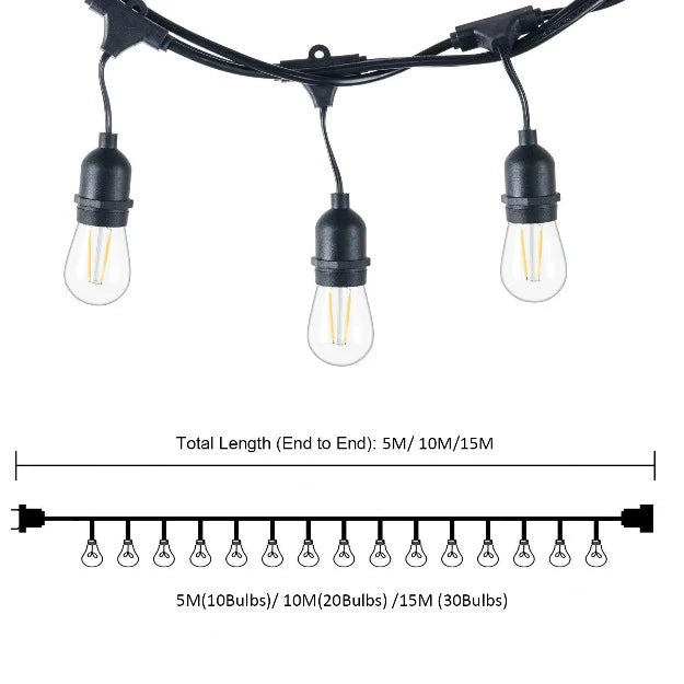 Waterproof Outdoor Hanging Bulb Holder String Lights with ST64 4W LED Bulbs