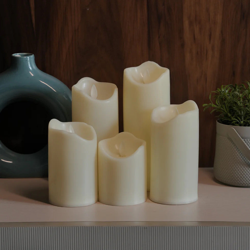 LED Moving Flame Pillar Candle - Smooth Ivory