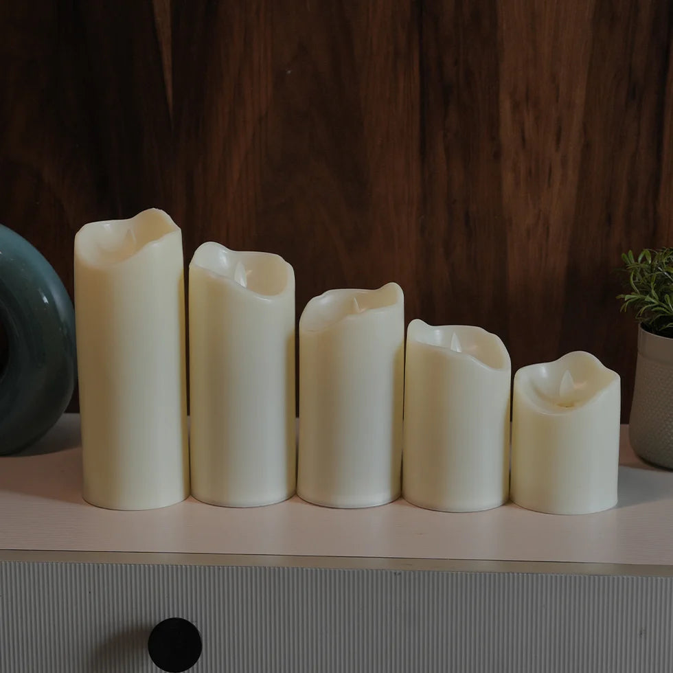 LED Moving Flame Pillar Candle - Smooth Ivory