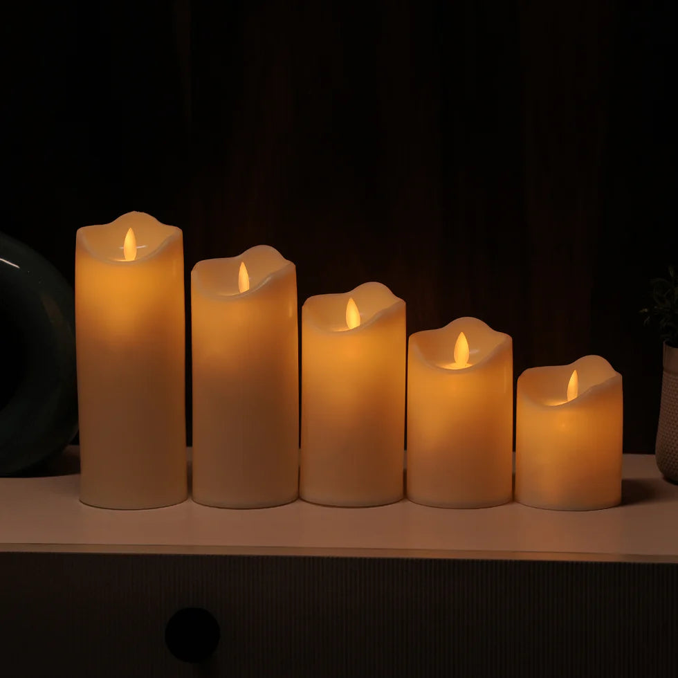 LED Moving Flame Pillar Candle - Smooth Ivory