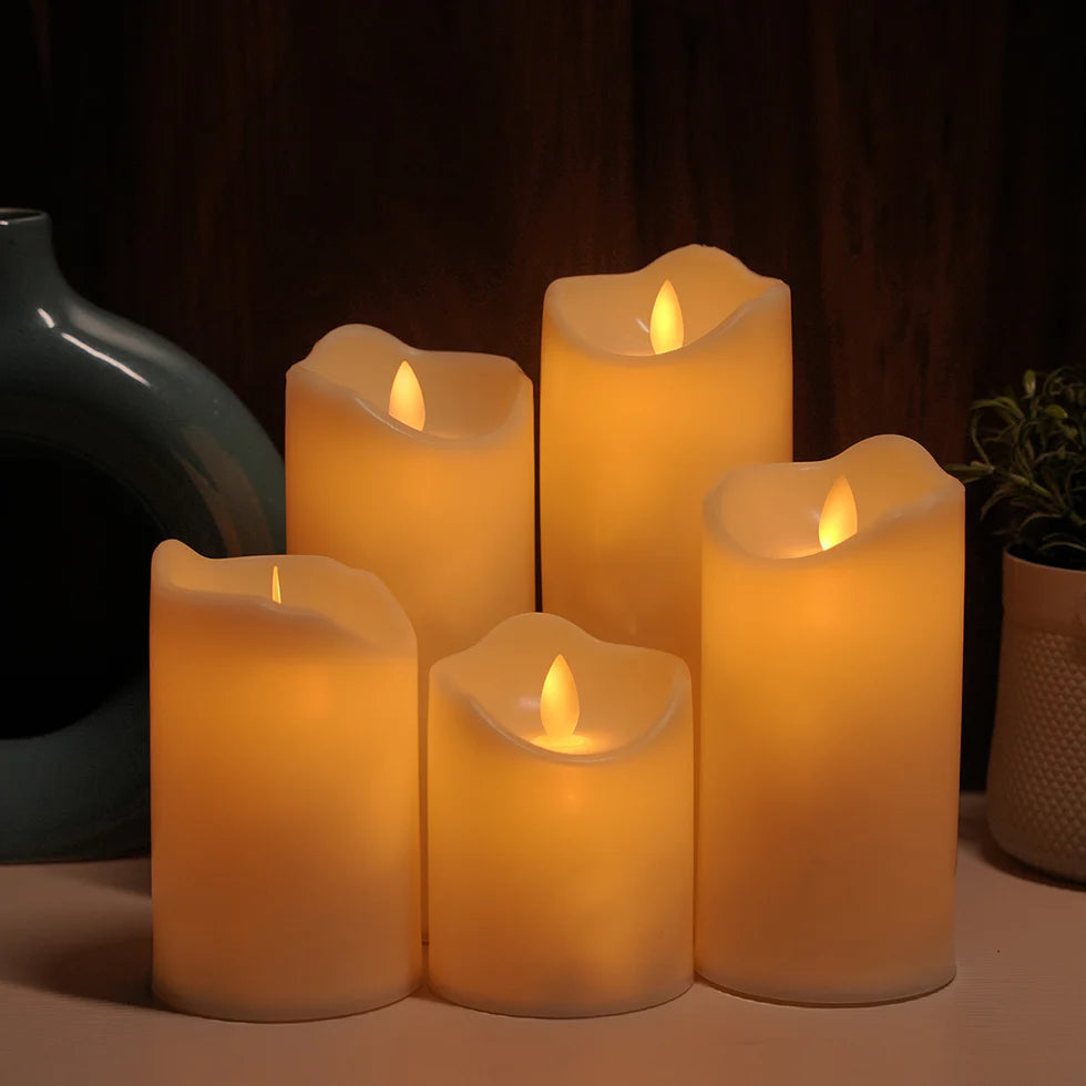 LED Moving Flame Pillar Candle - Smooth Ivory