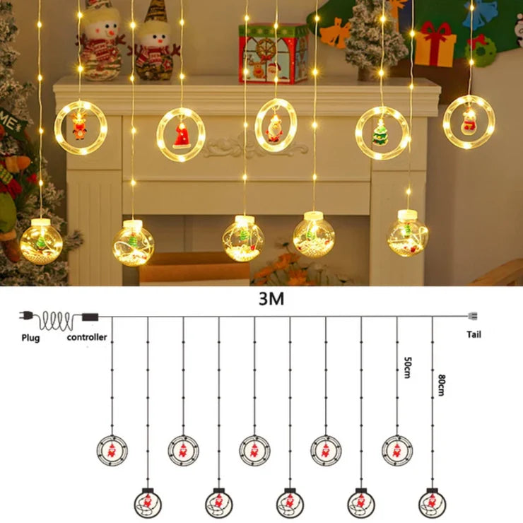 Christmas Rings + Balls Curtain Lights | Warm White LED