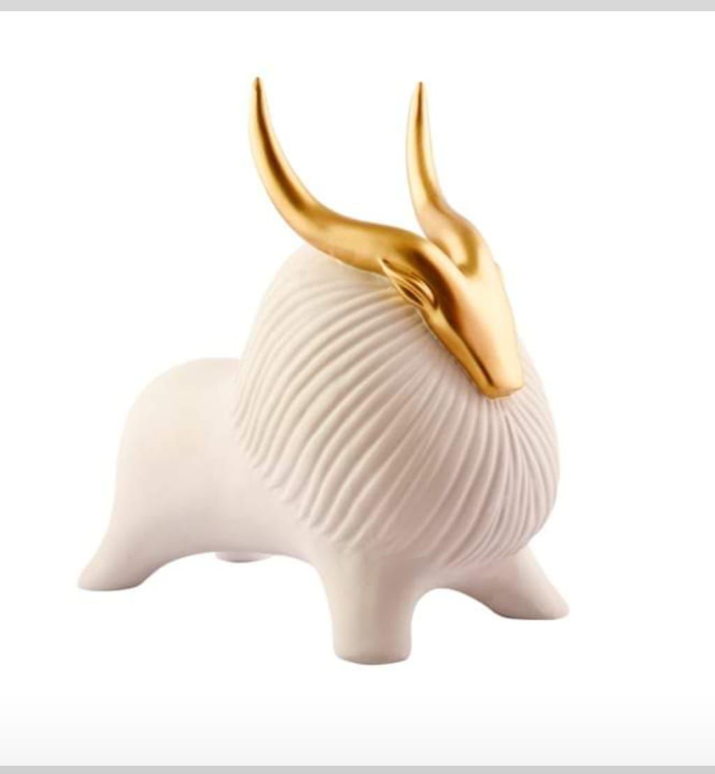 Yak Sculpture for Home Decor with Golden Horned Decorative Showpiece Size 12” inch