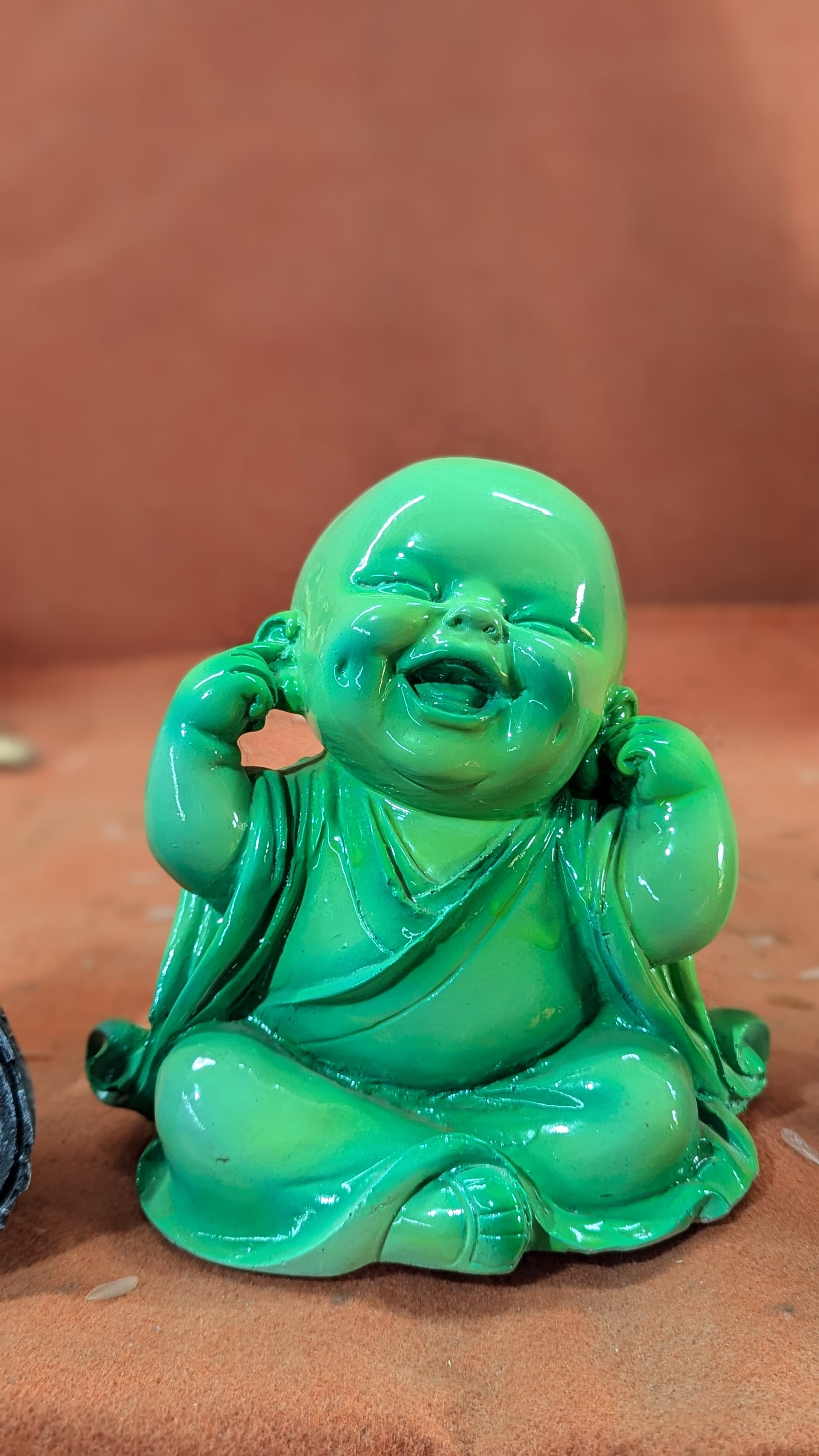 Handicraft Items Little Baby Monk Meditating Modern Buddha Idol Statue Decorative Showpiece Green