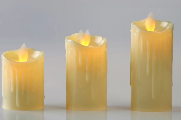 LED Moving Wick Pillar Candle | Pack of 3 | 3", 4" & 5"