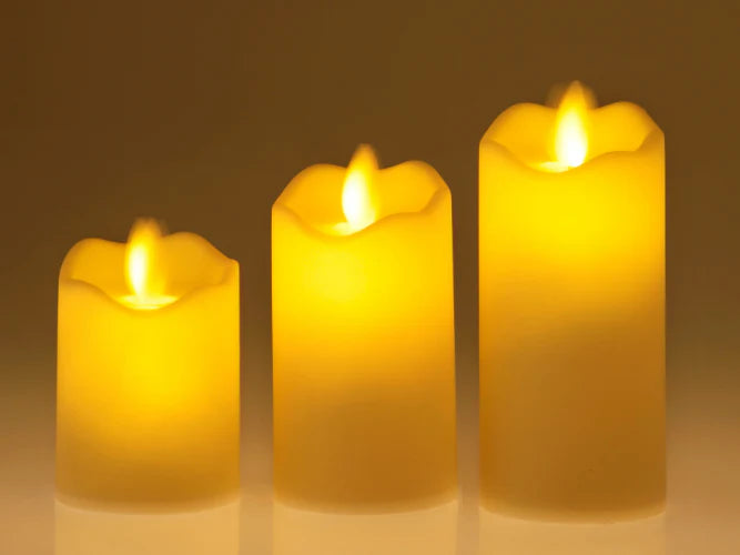 LED Moving Wick Pillar Candle | Pack of 3 | 3", 4" & 5"