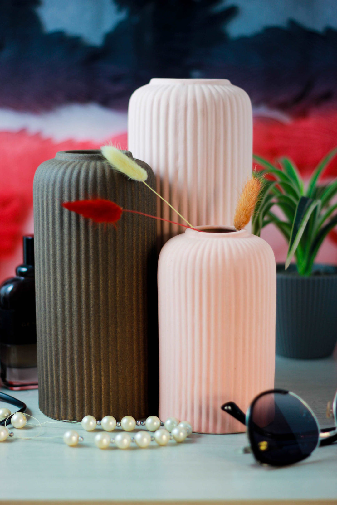 Contemporary Ribbed - Set of 3 Vases