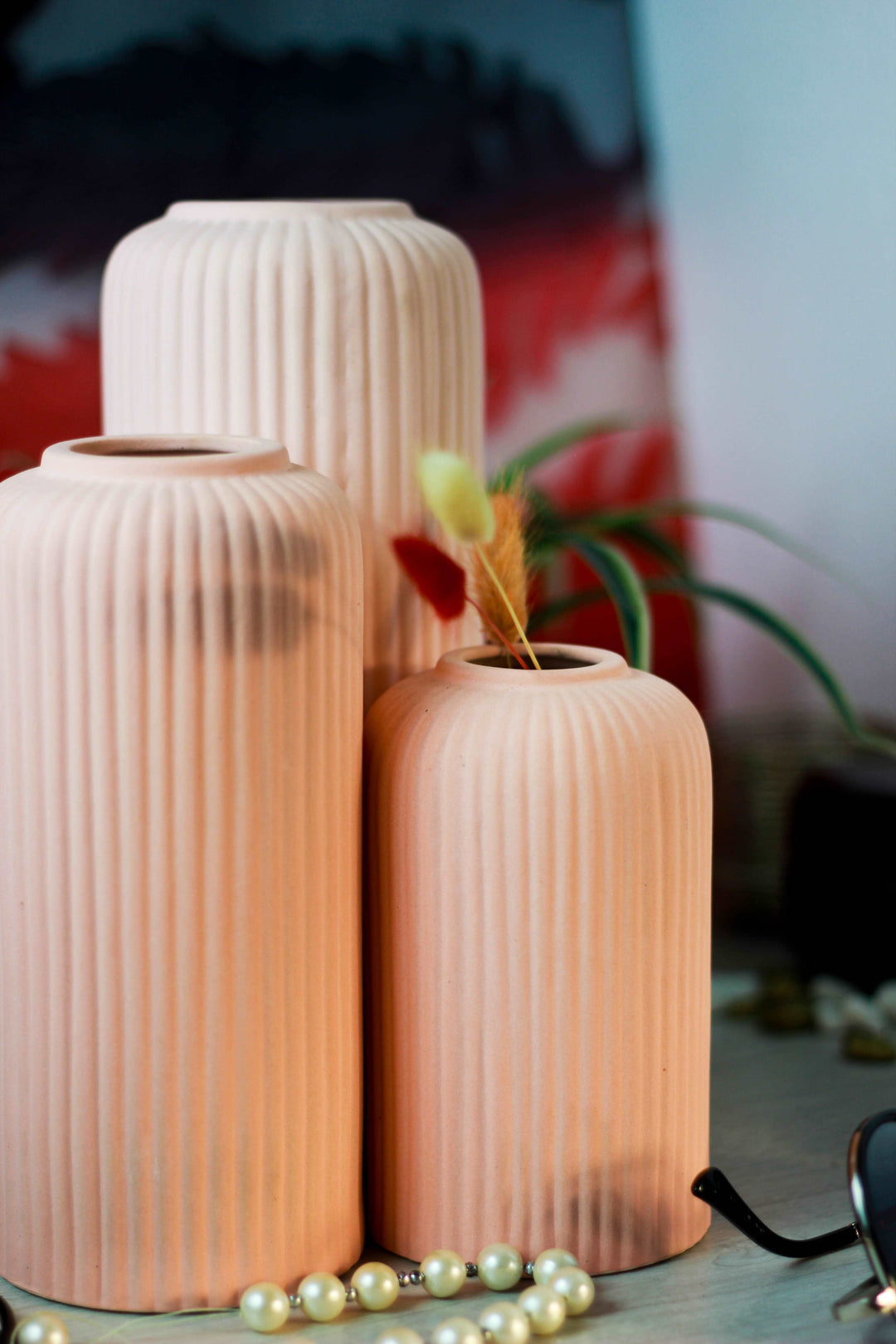 Contemporary Ribbed - Set of 3 Vases