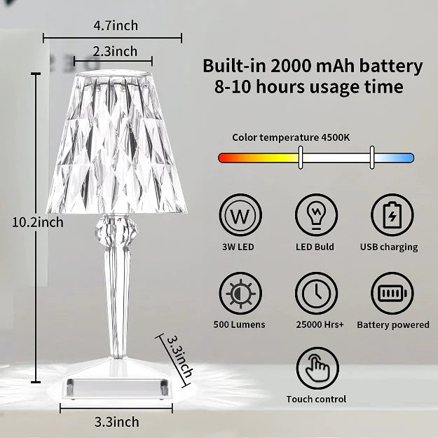 Diamond Reflection Portable LED Crystal Table Lamp