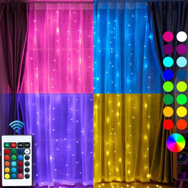 Copper Wire Fairy LED Curtain Lights - 16 Color Changing RGB | USB Operated