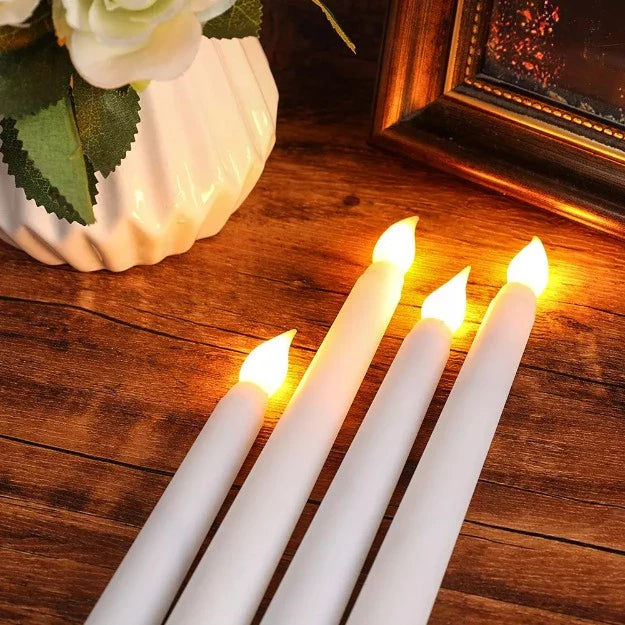 LED Long Pole Flameless Flickering Taper Candles - Battery Operated | Warm White |