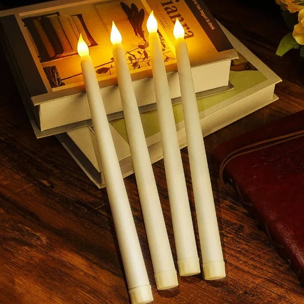 LED Long Pole Flameless Flickering Taper Candles - Battery Operated | Warm White |