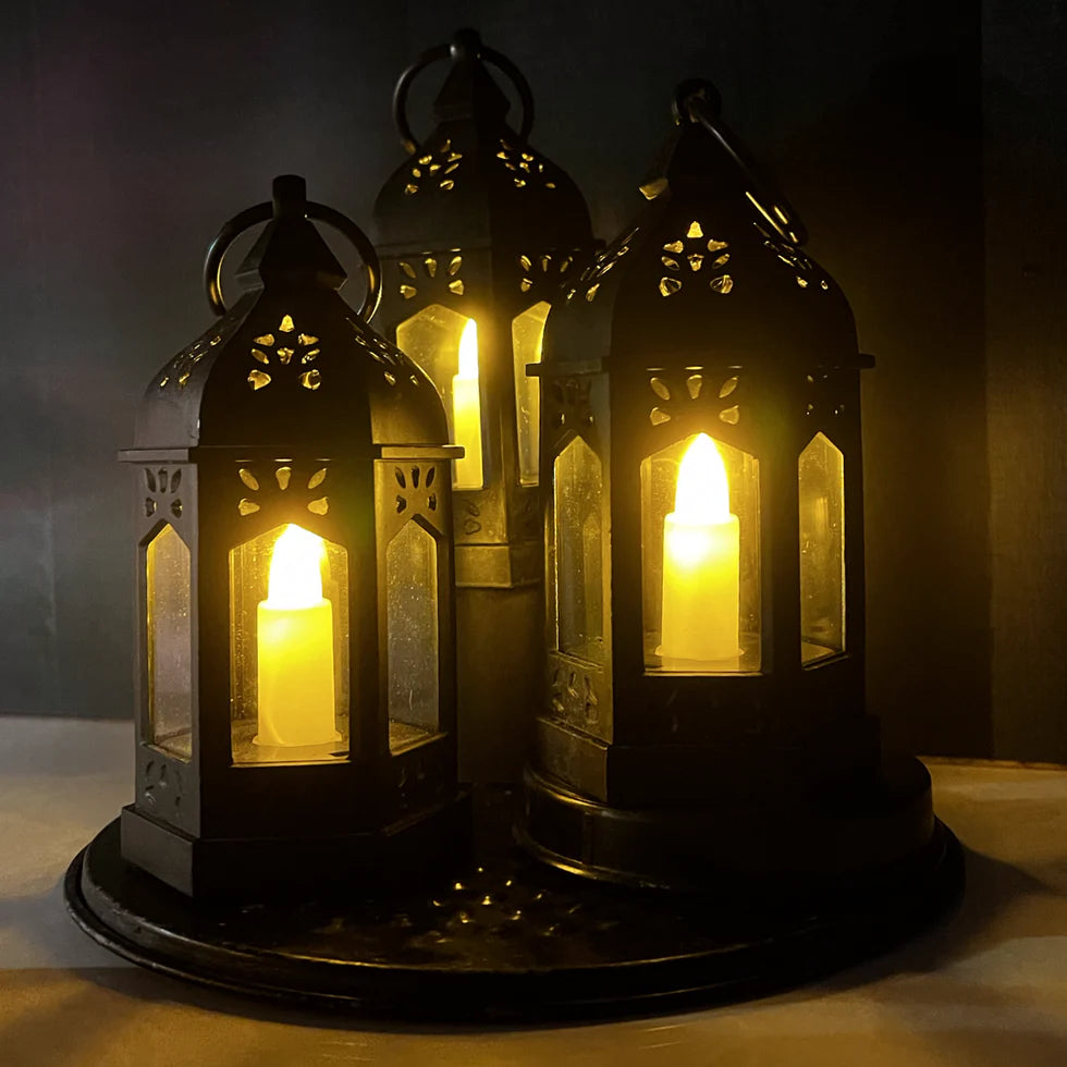 Mini Moroccan Decorative Lantern with LED Candle | Pack of 3