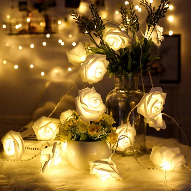 Rose String Lights - 3AA Battery + USB Operated | White