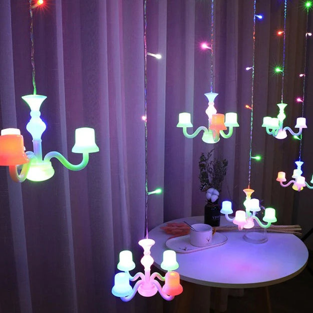 Mini Chandelier Curtain Lights | 6 Chandeliers | Multi Color LED