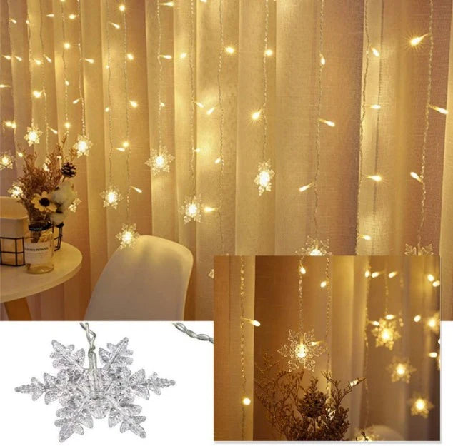 Snowflake Icicle Curtain Lights | Warm White