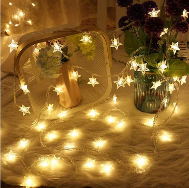 Star String Lights - 3AA Battery + USB Operated | Warm White LED