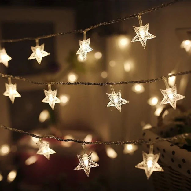 Star String Lights - 3AA Battery + USB Operated | Warm White LED