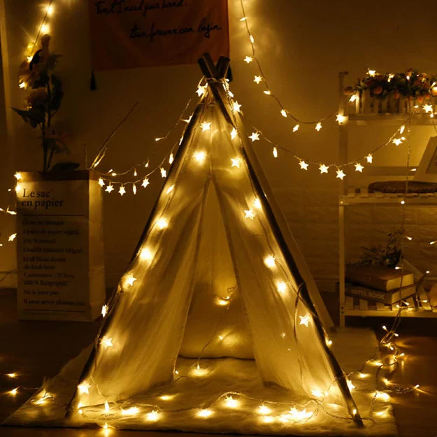 Star String Lights - 3AA Battery + USB Operated | Warm White LED