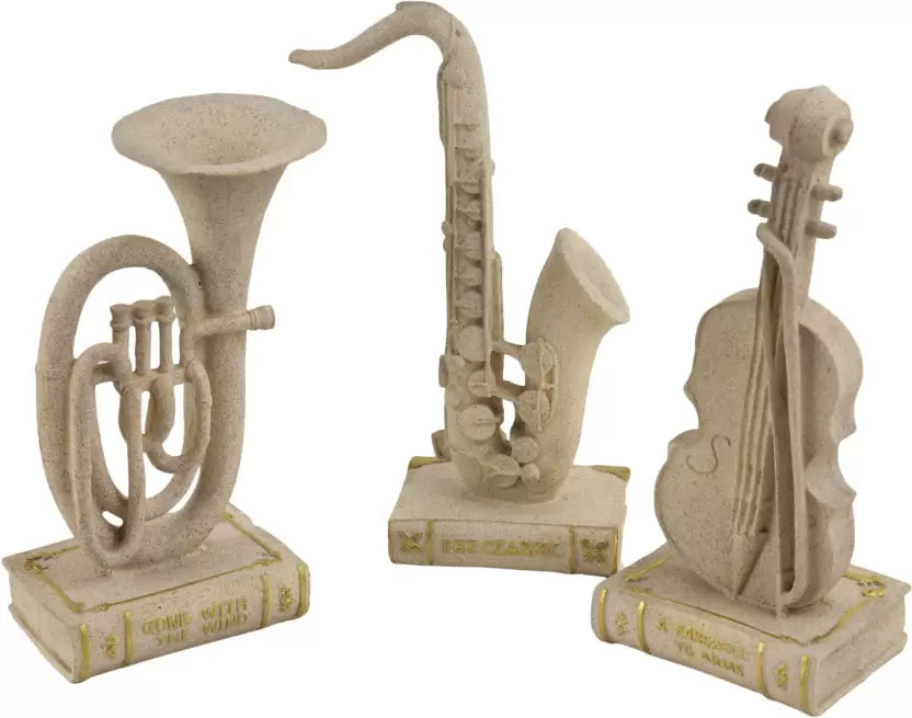 Set of 3 Decorative Tuba Violin And Saxophone Musical Instrument Collectible Showpiece Statue For Home Decor 10 inch