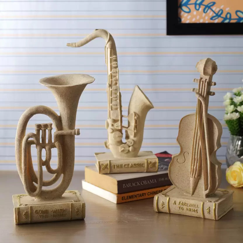 Set of 3 Decorative Tuba Violin And Saxophone Musical Instrument Collectible Showpiece Statue For Home Decor 10 inch